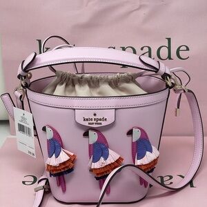 Kate spade pink Flock Party Parrot Bucket Bag